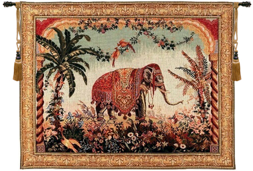 The Elephant Large with Border French Wall Tapestry Charlotte