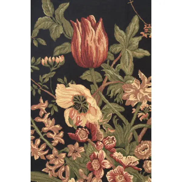 Century Floral Black Belgian Tapestry Wall Hanging Floral & Still Life Tapestries