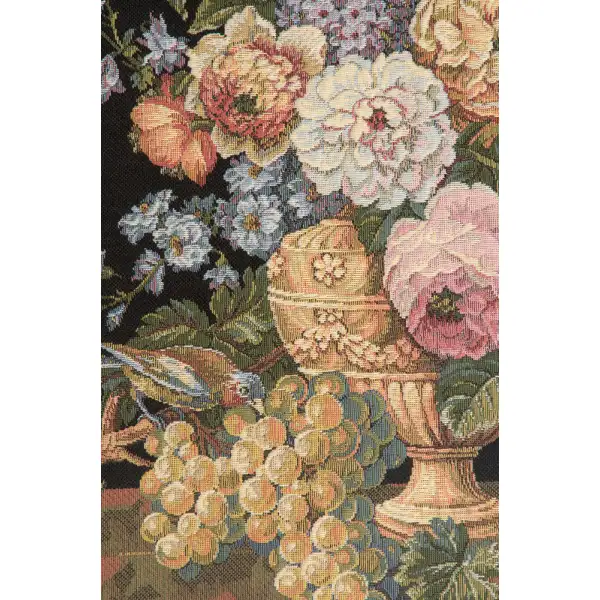 Brussels Bouquet Small Black Belgian Tapestry Wall Hanging Floral & Still Life Tapestries