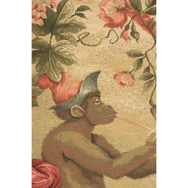 Monkey's Paradise II In Red Belgian Tapestry Wall Hanging Floral & Still Life Tapestries