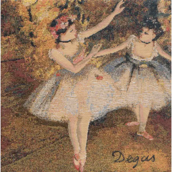 Degas Deux Dansiuses Small Belgian Cushion Cover - 14 in. x 14 in. Cotton/viscose/goldthreadembellishments by Edgar Degas | Close Up 1