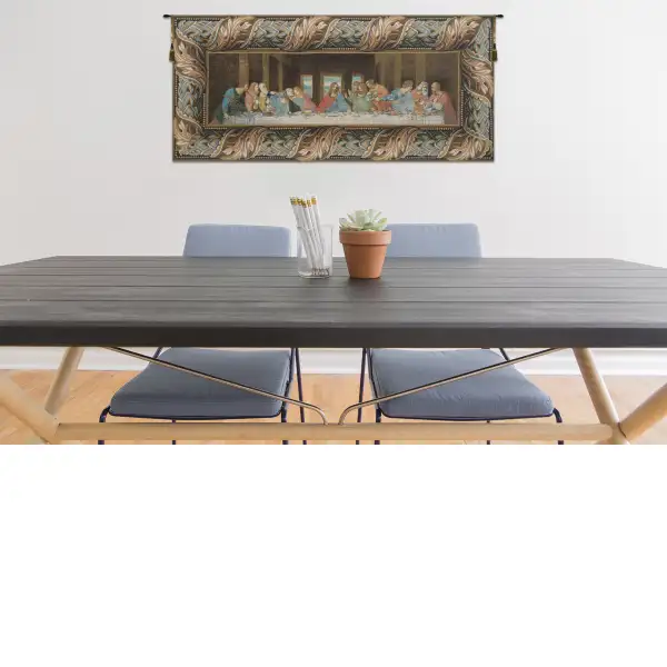 The Last Supper Italian with Border Italian Tapestry Religious Tapestry