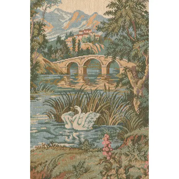 Swan in the Lake Medium with Border Italian Tapestry Italian Scenery Tapestries