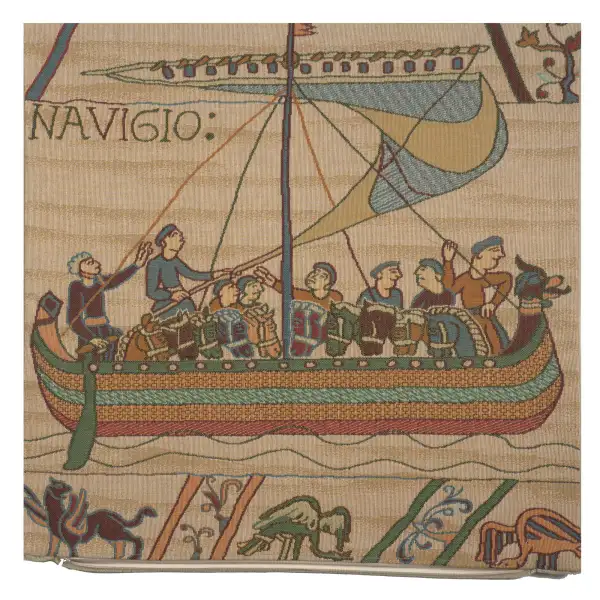 Bayeux The Boat Large Cushion - 19 in. x 19 in. Cotton by Charlotte Home Furnishings | Close Up 1