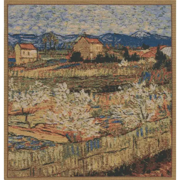 C Charlotte Home Furnishings Inc Le Crau Peach Trees European Cushion Cover | Decorative Cushion Case with Cotton Polyester & Viscose | 16x16 Inch Cushion Cover for Living Room by Vincent Van Gogh | Close Up 1