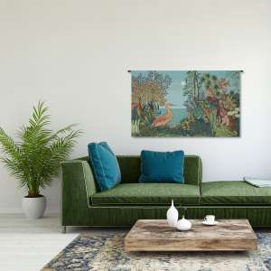 Paysage Heron Lac Foret French Tapestry Wall Hanging