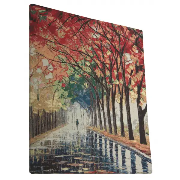 Walking Alone in the Rain  Wall Tapestry Stretched