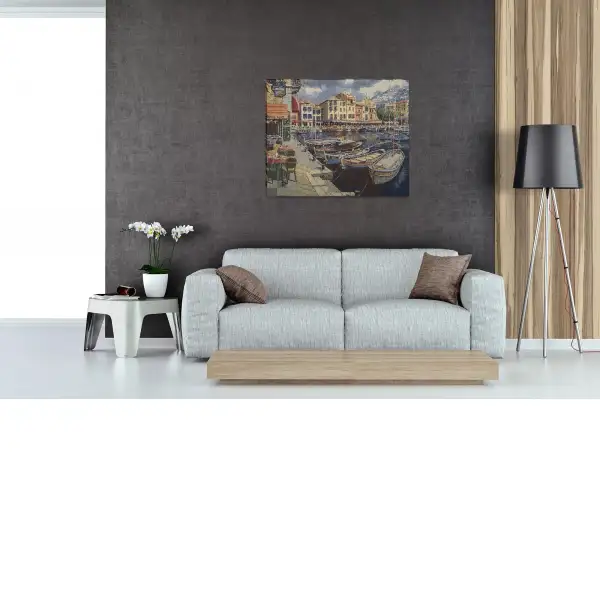Tranquil Harbor View modern tapestry stretched