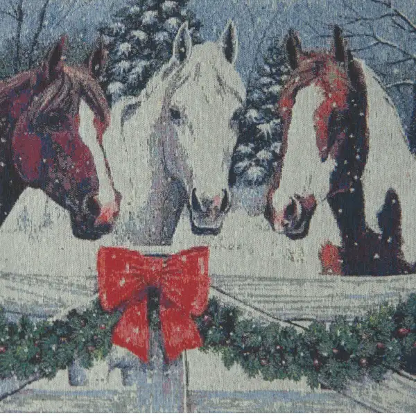 Snowy Horses Couch Pillow | Close Up 1