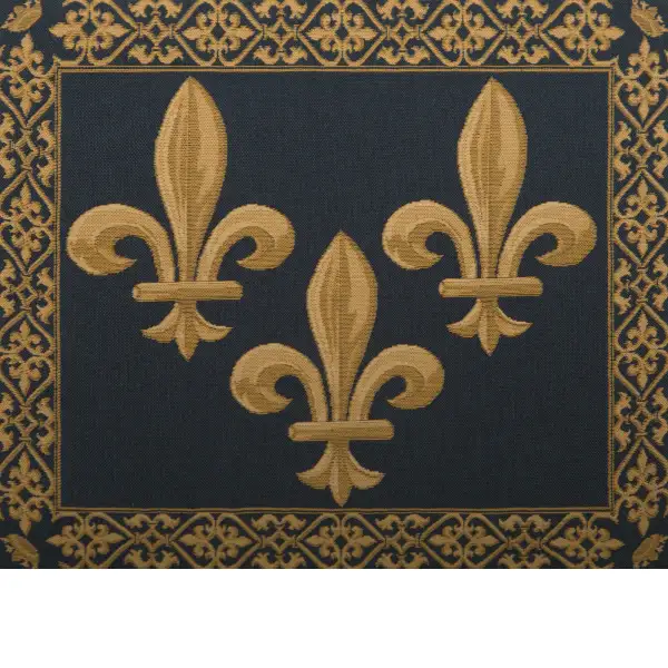 Fleur De Lys III Blue Belgian Cushion Cover - 18 in. x 18 in. Cotton/Viscose/Polyester by Charlotte Home Furnishings | Close Up 1