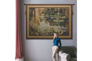 Lake Giverny Light With Border Belgian Tapestry Wall Hanging