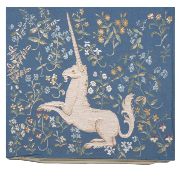 Licorne Fleuri Blue Cushion - 19 in. x 19 in. Cotton by Charlotte Home Furnishings | Close Up 1