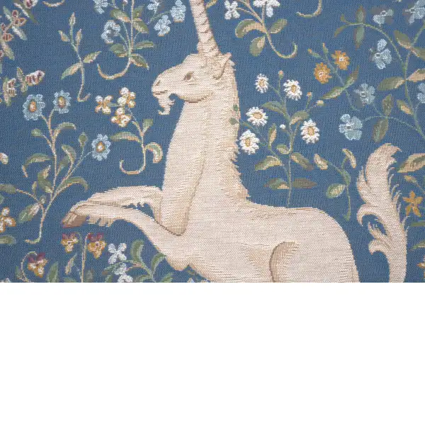 Licorne Fleuri Blue Cushion - 19 in. x 19 in. Cotton by Charlotte Home Furnishings | Close Up 2