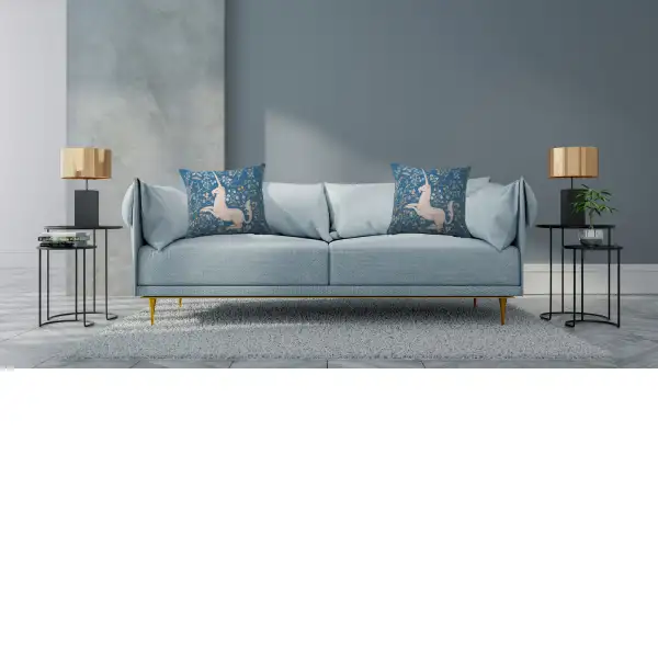Licorne Fleuri Blue CushionTapestry Cushions
