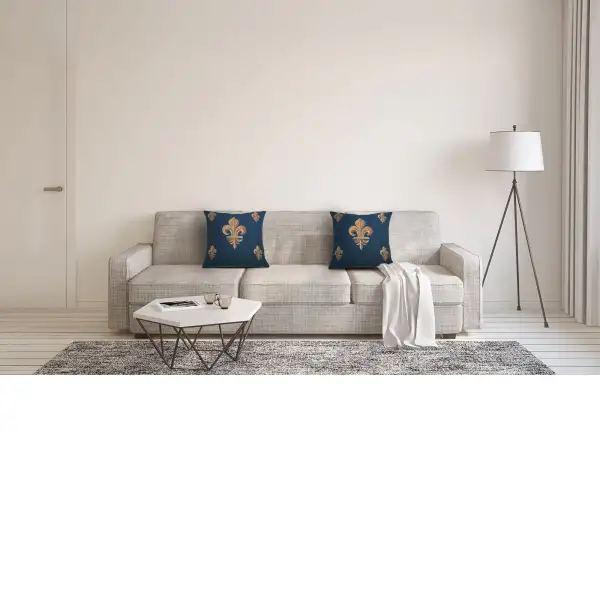 Five Fleur de Lys Blue Cushion | Life Style 1