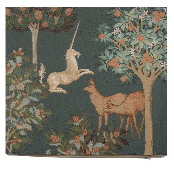 Unicorn and Does Forest Blue CushionArt De Lys Cushion