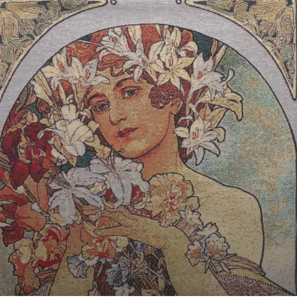 Flower by Mucha Couch Pillow