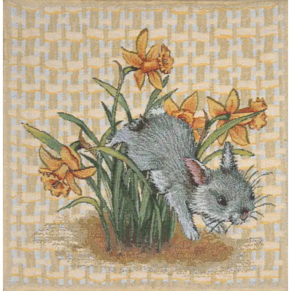 Easter Bunny II Belgian Tapestry Cushion - 14 in. x 14 in. Cotton by Charlotte Home Furnishings | Close Up 1