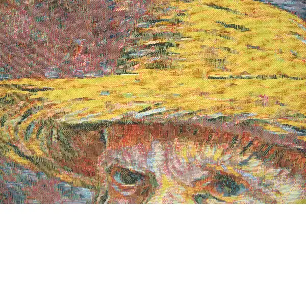 Van Gogh's Self Portrait With Straw Hat Small Belgian Cushion Cover - 14 in. x 14 in. Cotton/Viscose/Polyester by Vincent Van Gogh | Close Up 3
