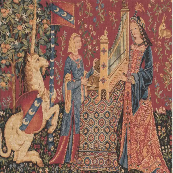 Medieval Hearing Large Belgian Cushion Cover Lady and the Unicorn