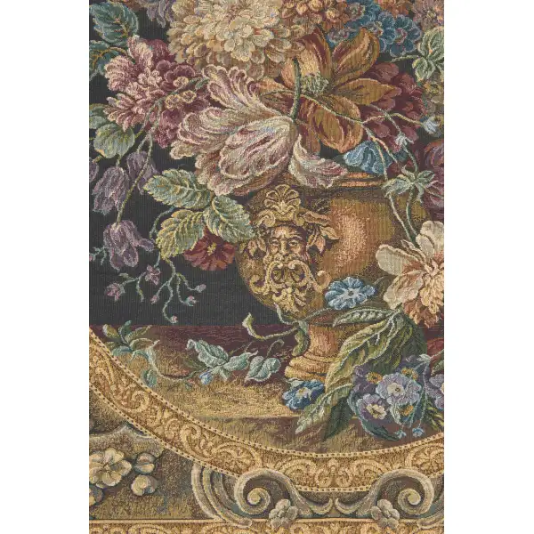 Floral Composition in Vase Dark Green Italian Tapestry Modern Floral Tapestries