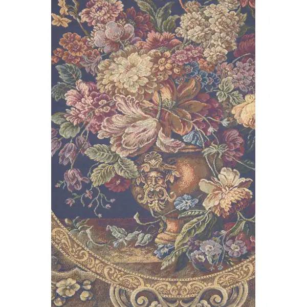 Floral Composition in Vase Dark Blue Italian Tapestry Modern Floral Tapestries