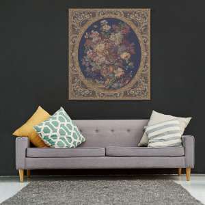 Floral Composition in Vase Dark Blue Italian Tapestry