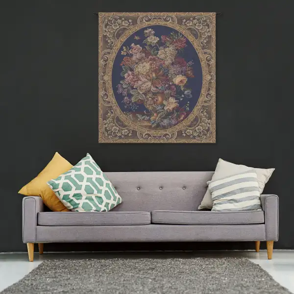 Floral Composition in Vase Dark Blue Italian Tapestry Floral & Still Life Tapestries