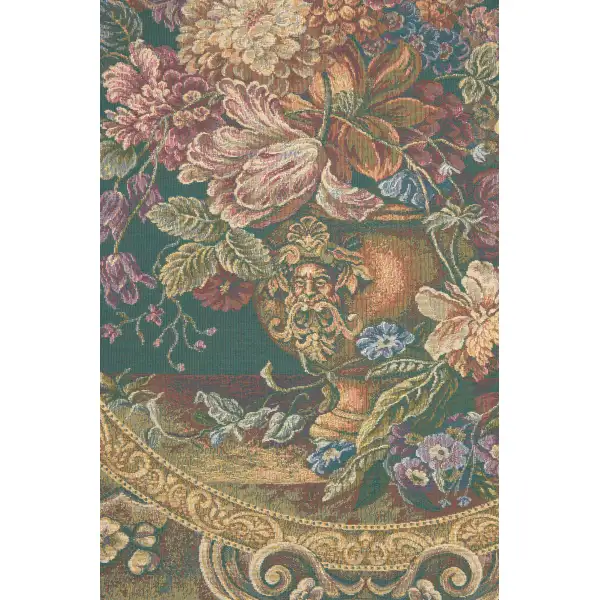 Floral Composition in Vase Green Italian Tapestry Modern Floral Tapestries