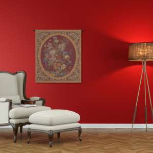 Floral Composition in Vase Burgundy Italian Tapestry