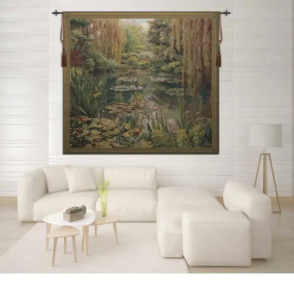 Monet's Garden 3 Large with Border Belgian Tapestry Wall Hanging Art Tapestry