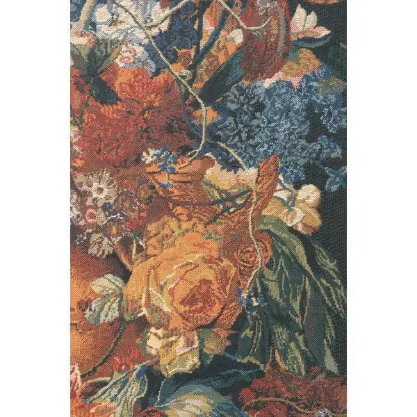 Terracotta Floral Bouquet Black Belgian Tapestry Wall Hanging Floral & Still Life Tapestries