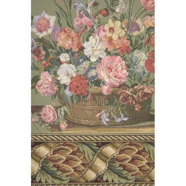 Flower Basket Green Belgian Tapestry Wall Hanging Modern Floral Tapestries