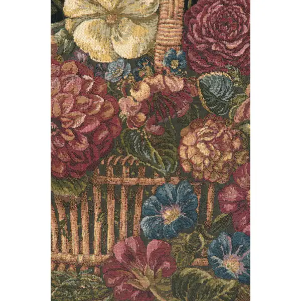 Flower Basket with Black Chenille Background Italian Tapestry Modern Floral Tapestries