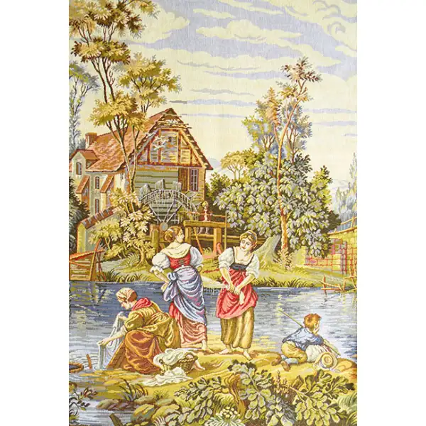 Washing by the Lake Vertical Italian Tapestry Italian Scenery Tapestries