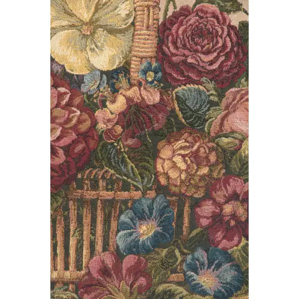 Flower Basket with Cream Chenille Background Italian Tapestry Floral & Still Life Tapestries