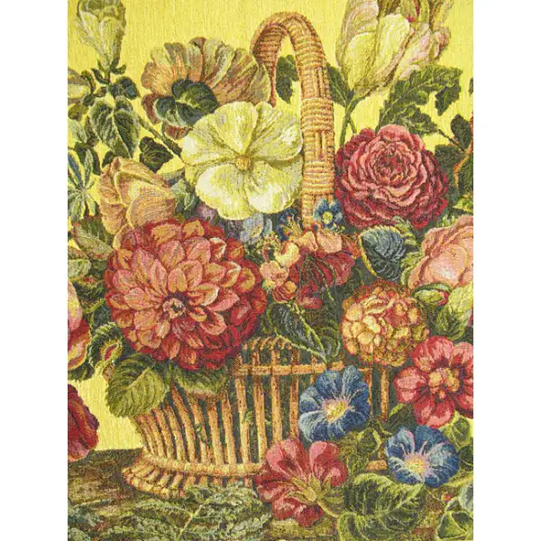 Flower Basket with Yellow Chenille Background european tapestries