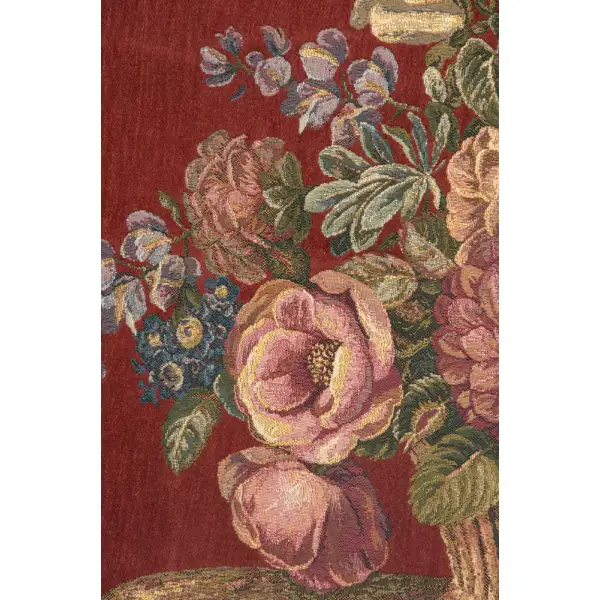 Flower Basket with Burgundy Chenille Background wall art european tapestries