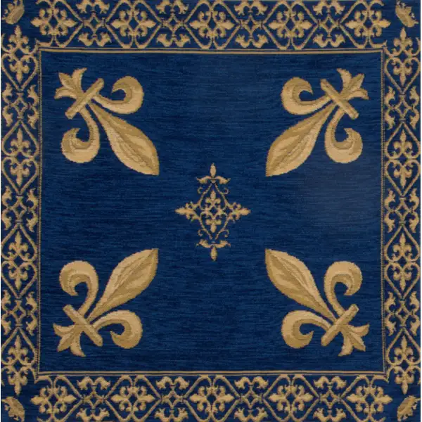 Fleur De Lys Blue III Belgian Cushion Cover - 18 in. x 18 in. SoftCottonChenille by Charlotte Home Furnishings | Close Up 1