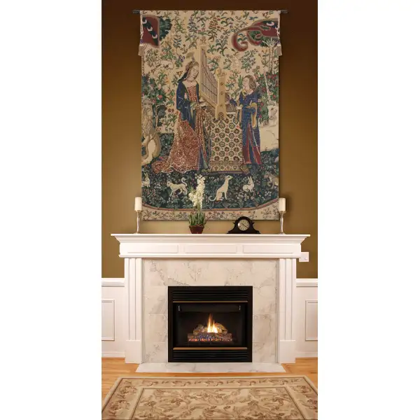 Lady and the Organ, Beige  Belgian Tapestry Medieval Tapestries