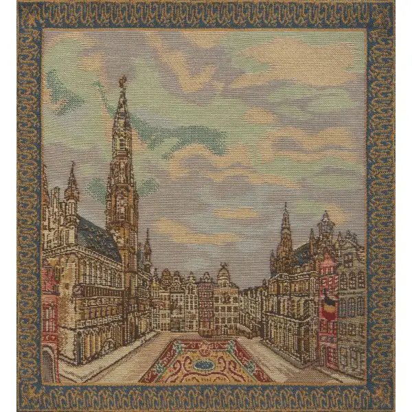 Grand Place Brussels Belgian Cushion Cover - 16 in. x 16 in. Cotton/Viscose/Polyester by Charlotte Home Furnishings | Close Up 1