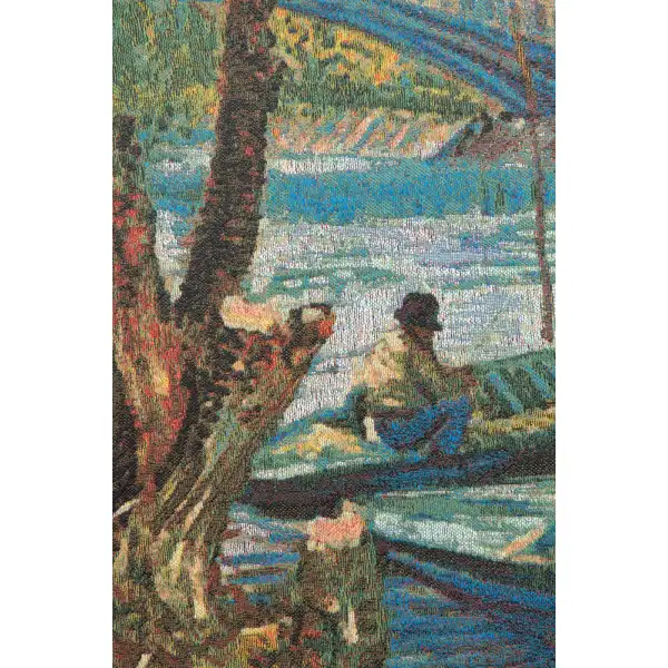 Angler and Boat at Pont de Clichy Belgian Tapestry Wall Hanging Landscape & Lake Tapestries