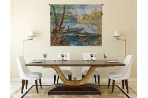 Angler and Boat at Pont de Clichy Flanders Tapestry Wall Hanging
