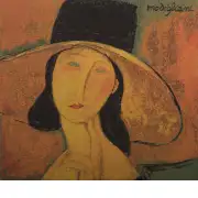 Jeanne Hebuterne in a Large Hat I Belgian Cushion Cover | Close Up 1