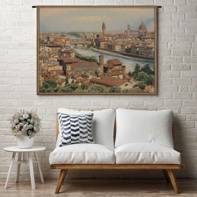 View of Florence and the Arno Italian Cityscape Woven Tapestry Wall Hanging