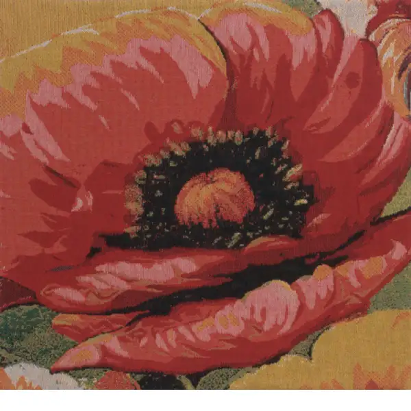 Poppies I Belgian Cushion Cover - 16 in. x 16 in. Cotton/Viscose/Polyester by Charlotte Home Furnishings | Close Up 1