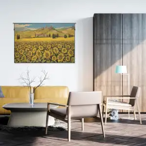 Tuscan Sunflower Landscape Italian Tapestry
