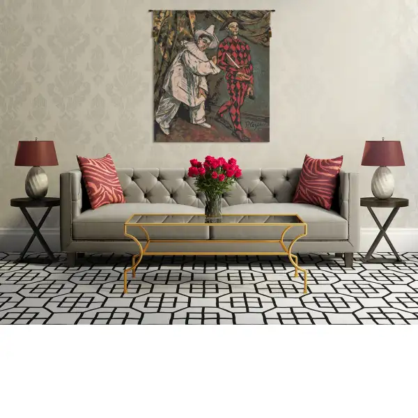 Pierrot and Harlequin Belgian Tapestry Wall Hanging Art Tapestry