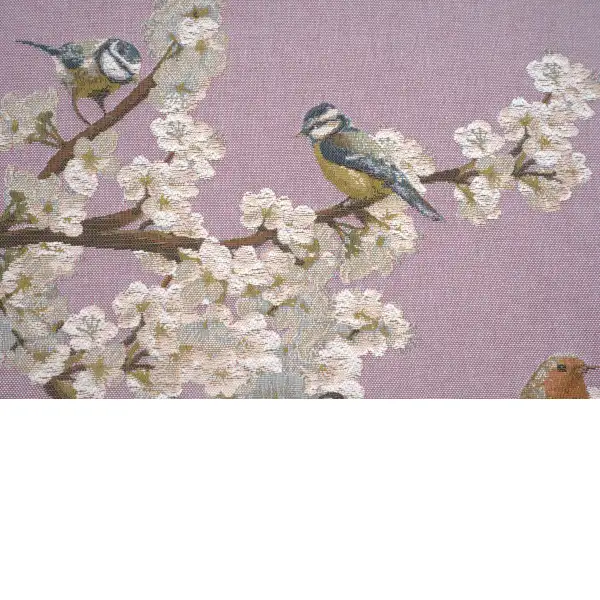 Passerines On Branch Pink  tapestry pillows