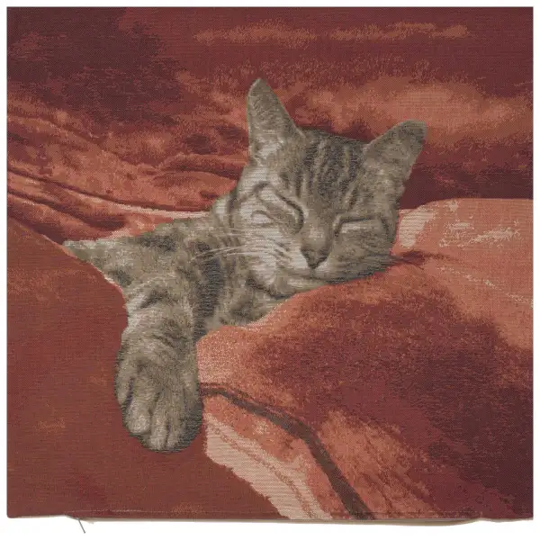 Sleeping Cat Red I Cushion | Close Up 1